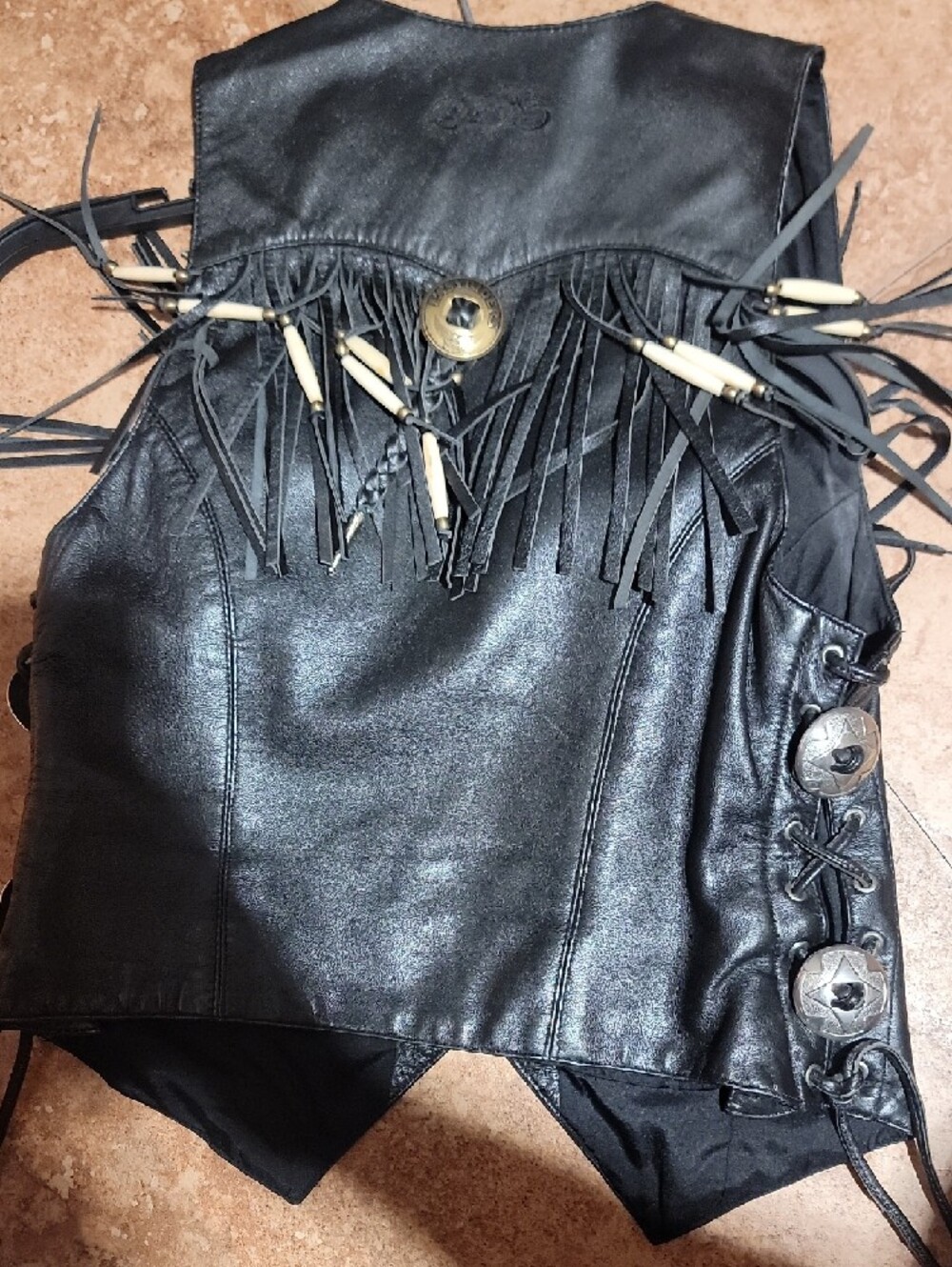 Fringe Leather Vest - Black - Picture 4 of 7